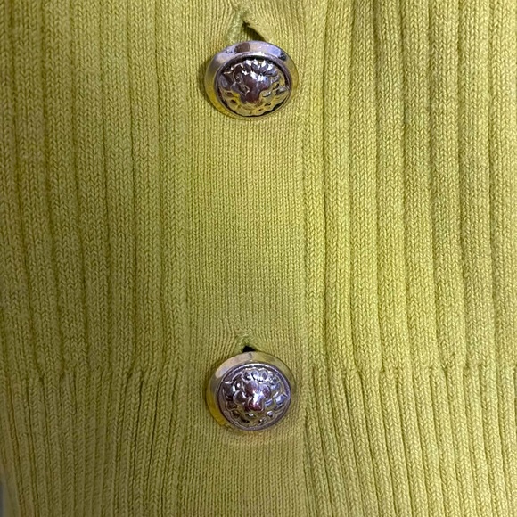 ANNE KLEIN Green Ribbed Gold Button Long Sleeve Fitted Cardigan Sweater M - Picture 2 of 4